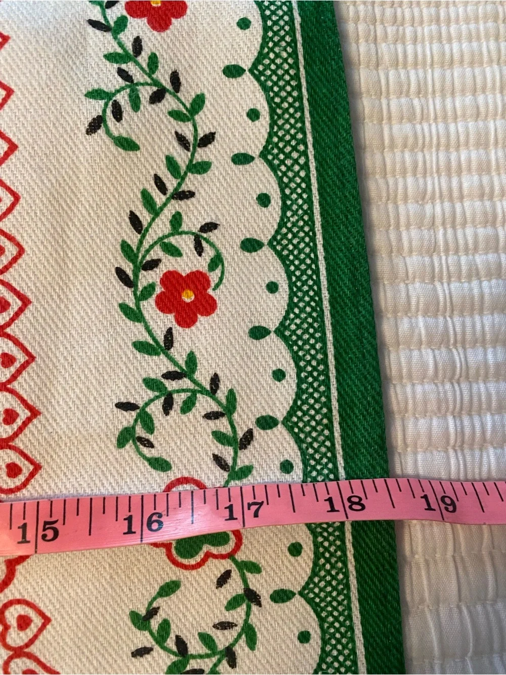 Vintage Cotton Tea Towel Folk Art Colorful Roosters Hearts Made In Portugal